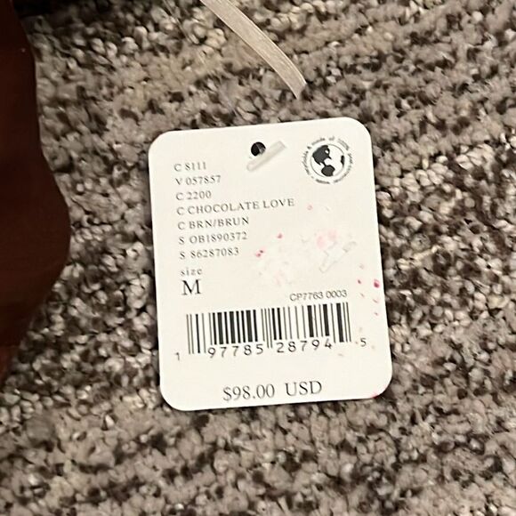 Free People Satin and Lace Bed Jacket Blouse Top Brown M - Picture 5 of 5